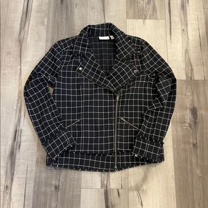 14th & Union Black & White Windowpane Plaid Moto Jacket Size M
